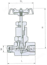 J21W/H内外螺纹压力表针型阀结构图