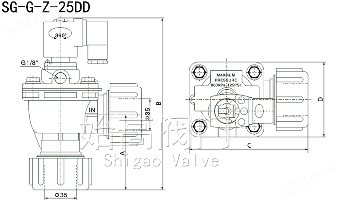 SG-G-Z-25DD高原型直角管接头脉冲阀尺寸